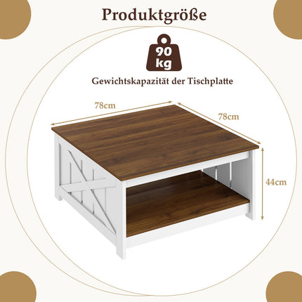 Square Coffee Table with Storage, 78 cm, White & Brown