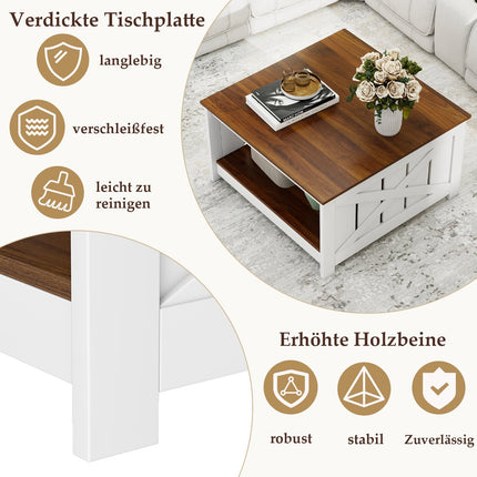 Square Coffee Table with Storage, 78 cm, White & Brown