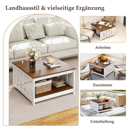 Square Coffee Table with Storage, 78 cm, White & Brown