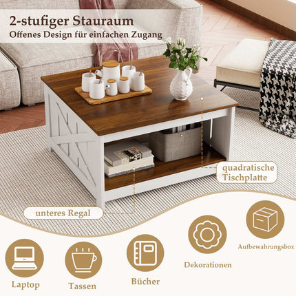 Square Coffee Table with Storage, 78 cm, White & Brown