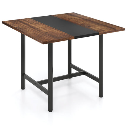 Square Conference Table, Metal Frame, Rustic Brown, 100x100 cm