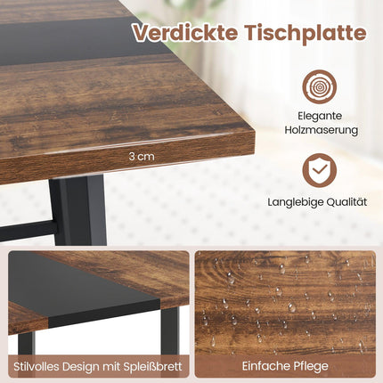 Square Conference Table, Metal Frame, Rustic Brown, 100x100 cm