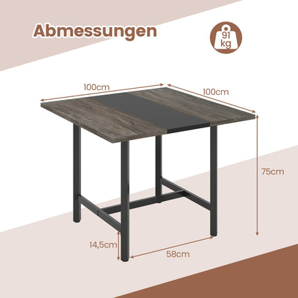 Square Conference Table, Metal Frame, Seats 4, Gray