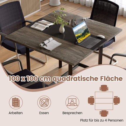 Square Conference Table, Metal Frame, Seats 4, Gray