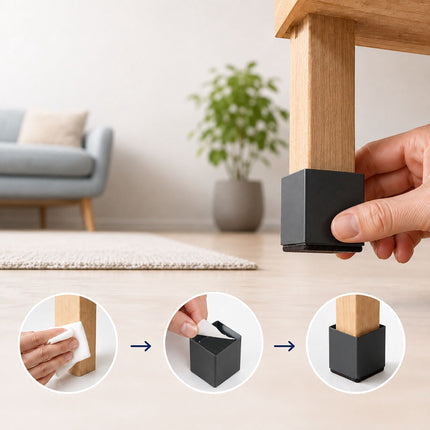 Square Cup Furniture Risers Set of 4, Carbon Steel, 500 kg, Black