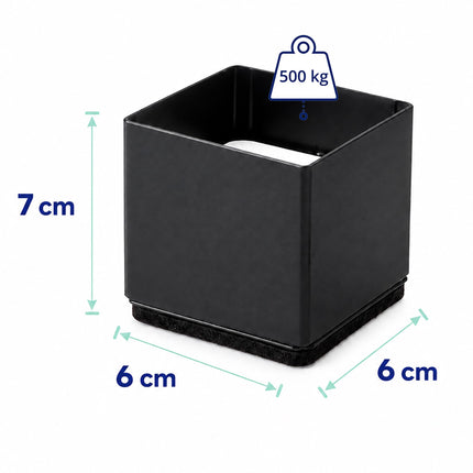 Square Cup Furniture Risers Set of 4, Carbon Steel, 500 kg, Black