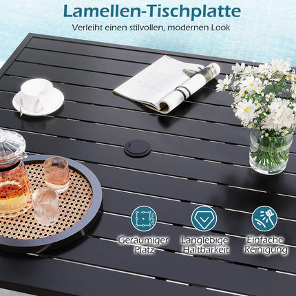 Square Metal Patio Table with Umbrella Hole, Black, 91cm