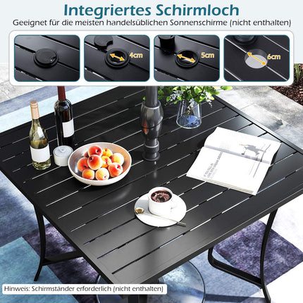Square Metal Patio Table with Umbrella Hole, Black, 91cm