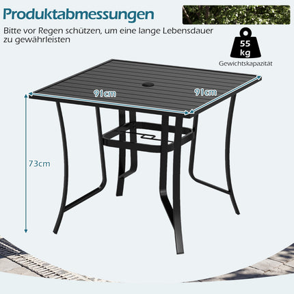 Square Metal Patio Table with Umbrella Hole, Black, 91cm