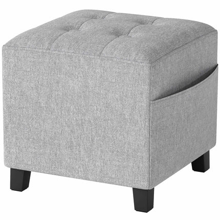 Square Ottoman Footstool With Side Pocket, Light Grey