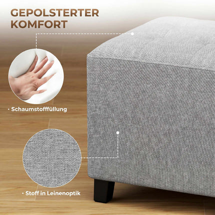 Square Ottoman Footstool With Side Pocket, Light Grey