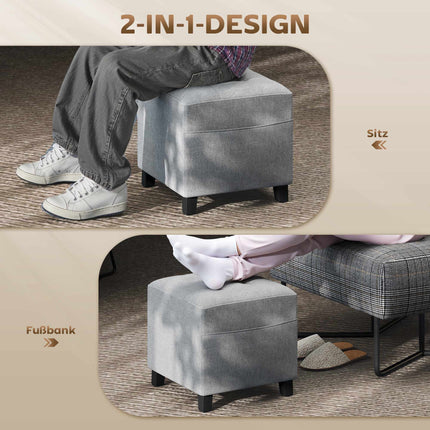 Square Ottoman Footstool With Side Pocket, Light Grey