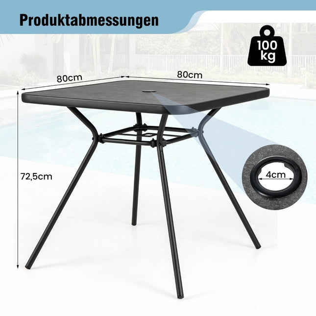 Čtvercový venkovní jídelní stůl s DPC deskou, otvor na slunečník, 80cm