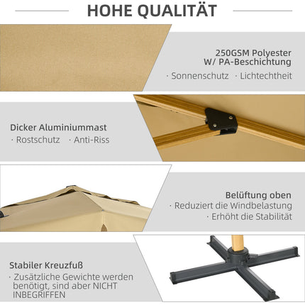 Quadratischer Ampelschirm, Höhenverstellbar, 295 cm, Khaki