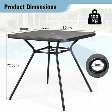 Quadratischer Terrassen-Esstisch, 80 cm, 4 cm Schirmloch