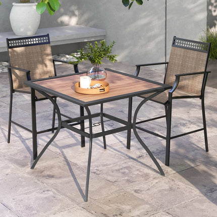 Quadratischer Terrassen-Esstisch, Braun & Schwarz, Metallrahmen