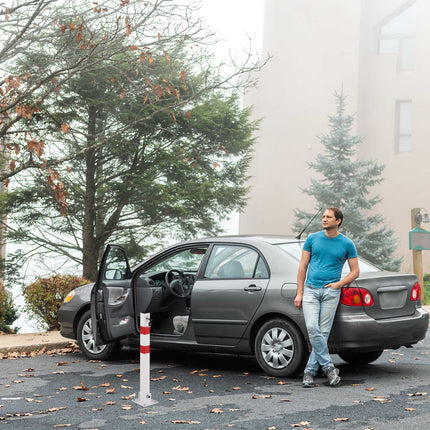 Faltbarer Absperrpfosten aus Vierkantstahl für Einfahrten