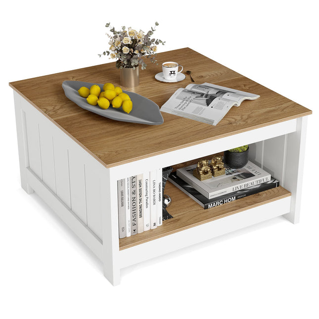 Quadratischer Couchtisch aus Holz mit Stauraum – Rustikaler Stil