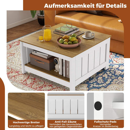 Quadratischer Couchtisch aus Holz mit Stauraum – Rustikaler Stil