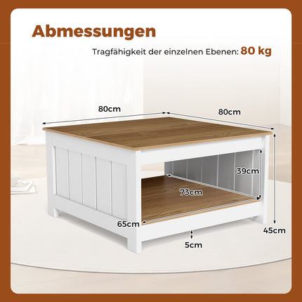Quadratischer Couchtisch aus Holz mit Stauraum – Rustikaler Stil