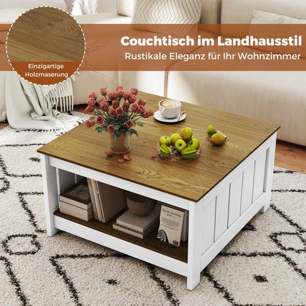 Quadratischer Couchtisch aus Holz mit Stauraum – Rustikaler Stil