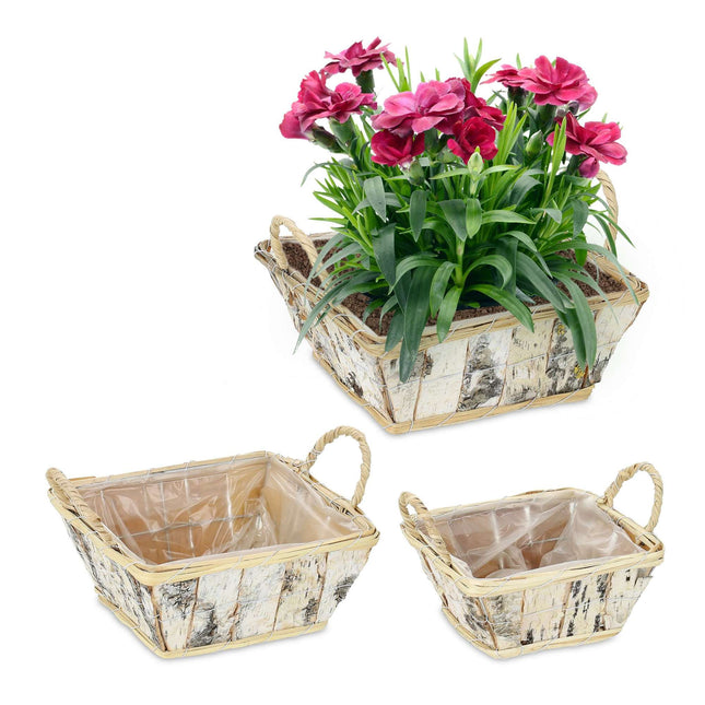 Quadratischer Blumentopf Birke 3er Set