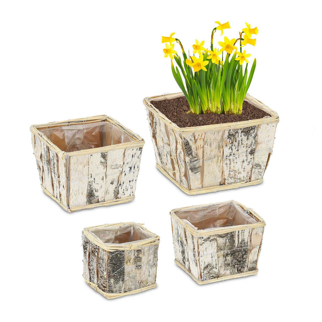 Quadratischer Blumentopf Birke 4er Set