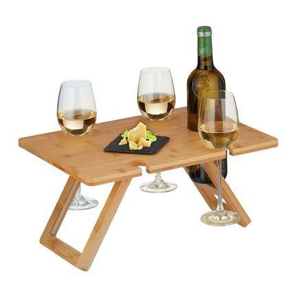 Square picnic wine table in bamboo