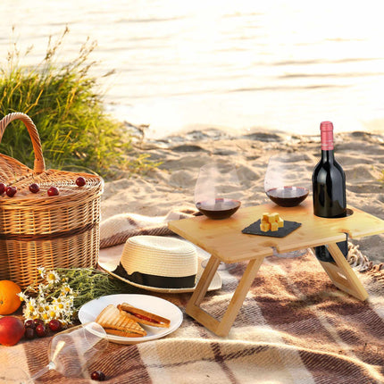 Square picnic wine table in bamboo