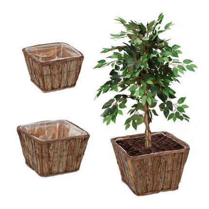 Quadratischer Blumentopf aus Holz - 3er-Set