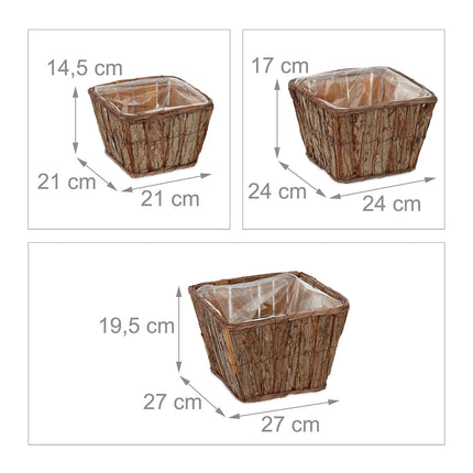 Quadratischer Blumentopf aus Holz - 3er-Set