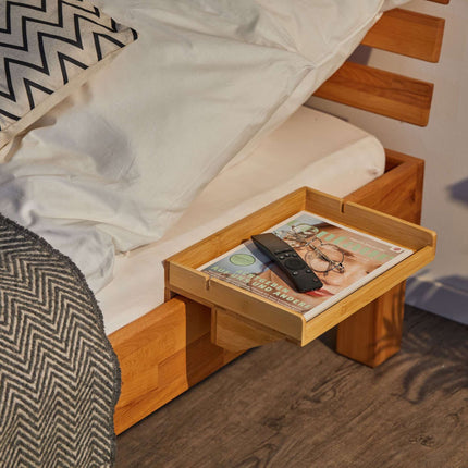 Squeezable bamboo bed tray