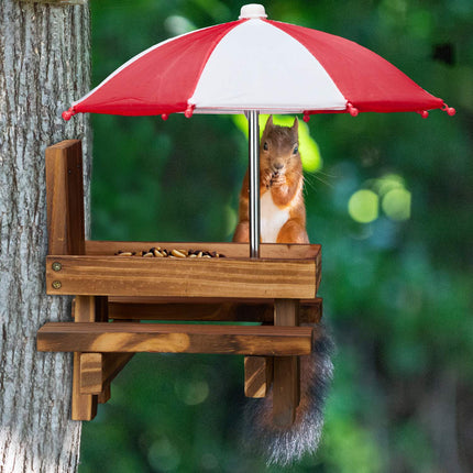 Eichhörnchen-Picknicktisch mit Futterstation und 2 Sonnenschirmen