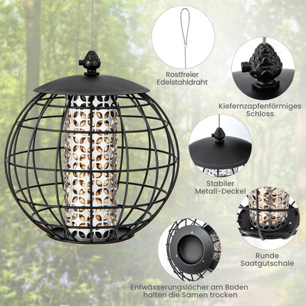 Squirrel-Proof Hanging Bird Feeder, Black, 21 x 22.5 cm