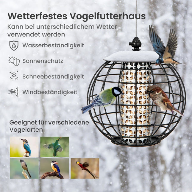 Eichhörnchensicheres hängendes Vogelfutterhaus, Schwarz, 21 x 22,5 cm