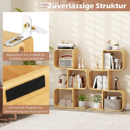 S-shaped bamboo bookcase with 3 levels, standing shelf, cube shelf, office shelf, 61 x 23 x 100 cm
