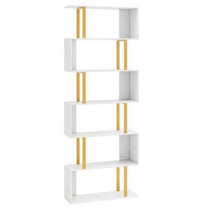 S-shaped bookcase with 6 levels standing shelf room divider storage shelf 70 x 24 x 189 cm