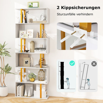 S-shaped bookcase with 6 levels standing shelf room divider storage shelf 70 x 24 x 189 cm