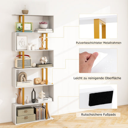 S-shaped bookcase with 6 levels standing shelf room divider storage shelf 70 x 24 x 189 cm