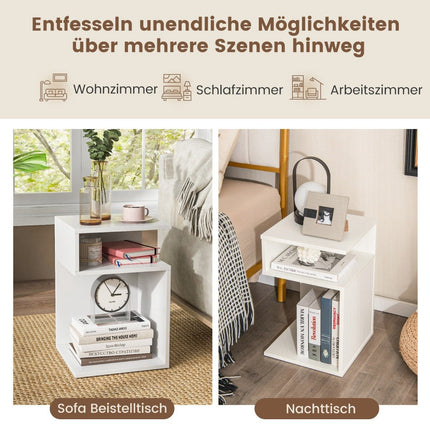 S-förmiger Beistelltisch mit 2 offenen Fächern moderner Nachttisch 33 x 33 x 50 cm weiß