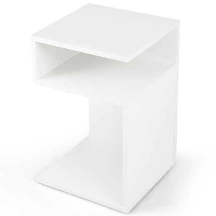 S-förmiger Beistelltisch mit 2 offenen Fächern moderner Nachttisch 33 x 33 x 50 cm weiß