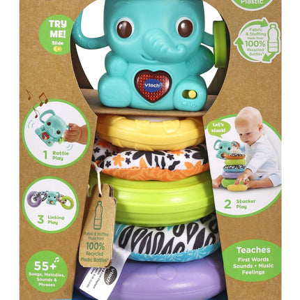 Stapel-, Rassel- & Link Elefanten-Spielset für Babys und Kleinkinder