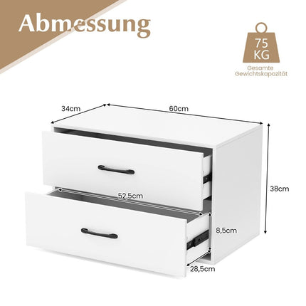 Stackable 2-Drawer Wooden Sideboard, 60x34x38 cm, White