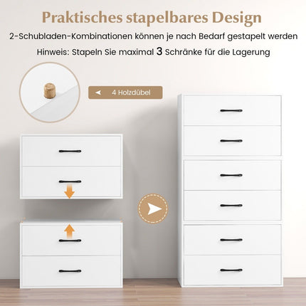 Stackable 2-Drawer Wooden Sideboard, 60x34x38 cm, White