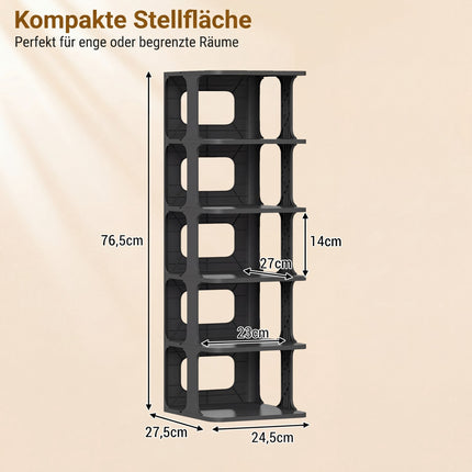 Stapelbares Schuhregal mit 6 Etagen, Schwarz, vertikaler Organizer