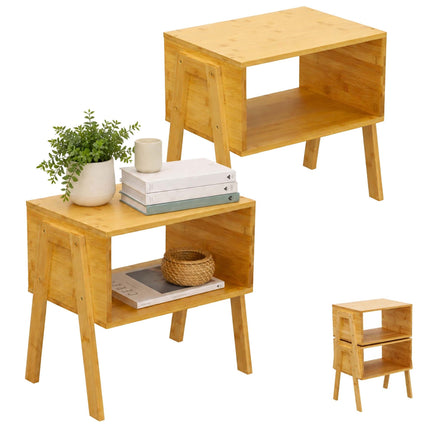 Stackable Bamboo Bedside Tables, Set of 2