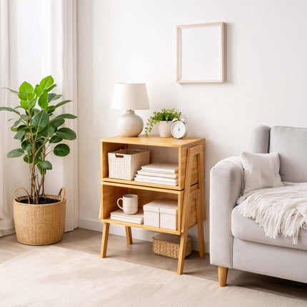 Stackable Bamboo Bedside Tables, Set of 2
