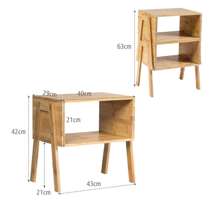 Stackable Bamboo Nightstand Set with Open Shelf, 2-Piece