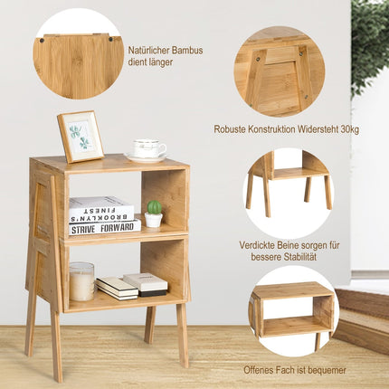 Stackable Bamboo Nightstand Set with Open Shelf, 2-Piece
