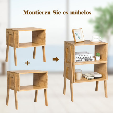 Stackable Bamboo Nightstand Set with Open Shelf, 2-Piece